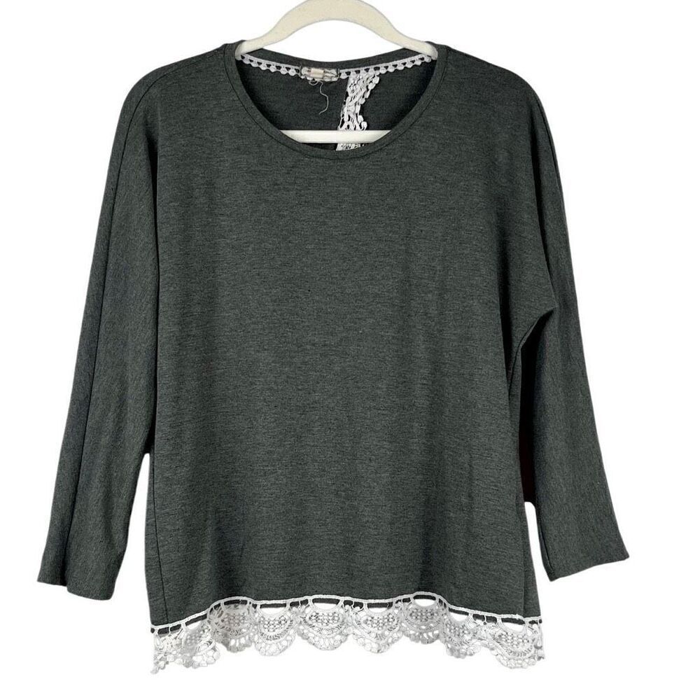 Eyeshadow Gray Women’s Sweatshirt Open Back Lace Trim Wrap Small